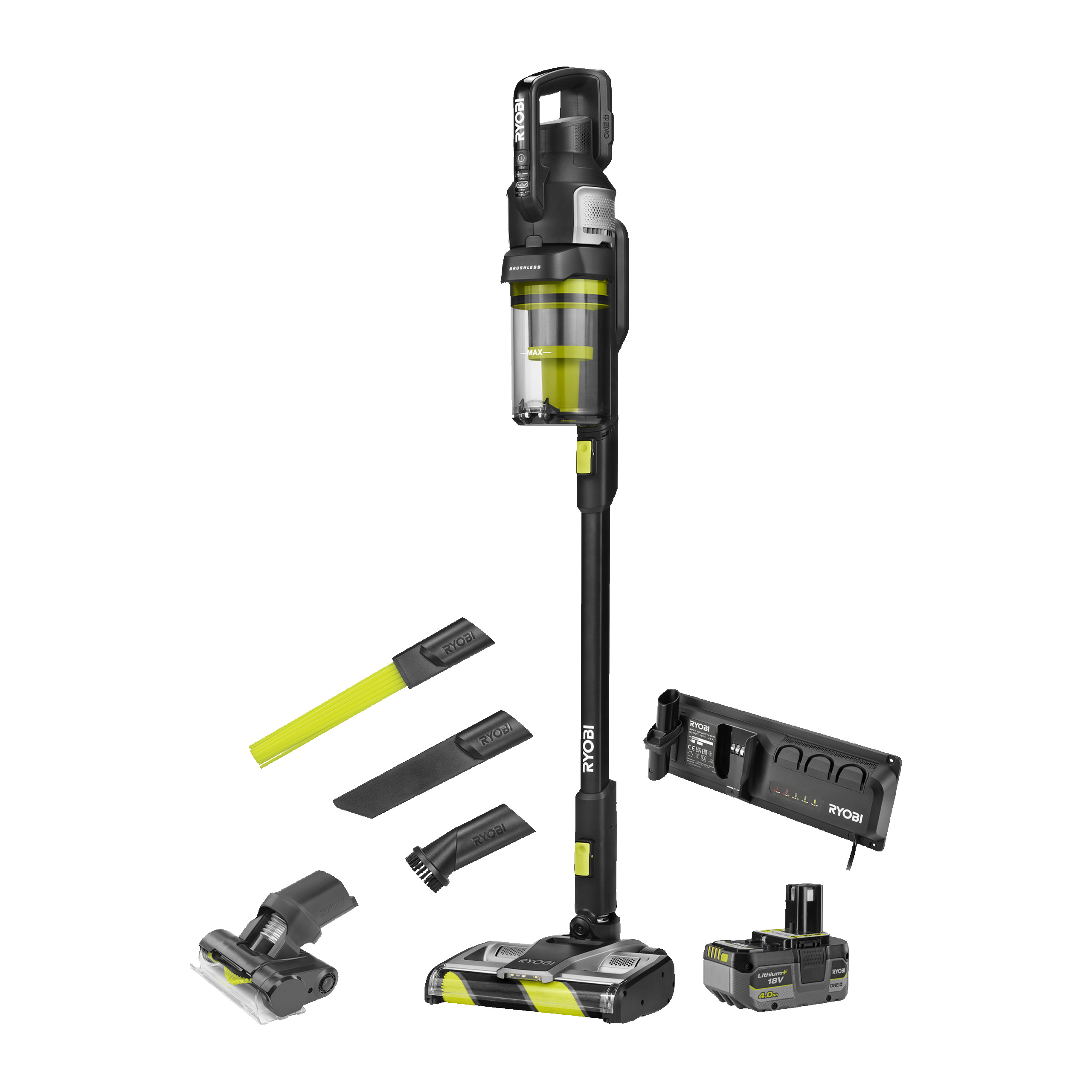 RYOBI 18 V ONE+ Brushless Akku-Bodenhandsauger RASV18BL-1X40G,  125 AW Saugleistung, inkl. 4,0 Ah Akku und 2,0 A Ladegerät_hero_8