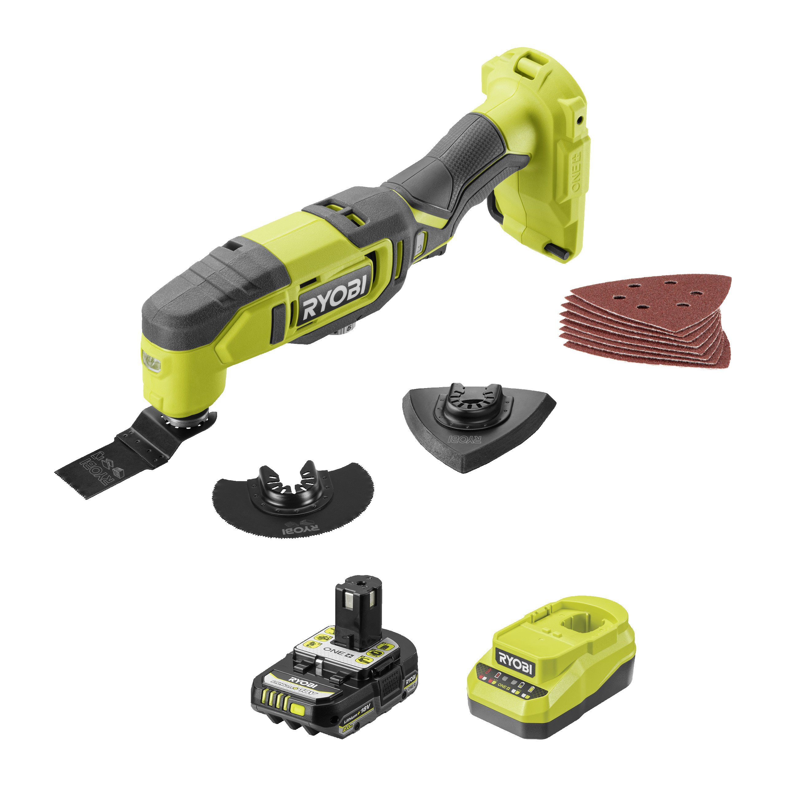 RYOBI 18 V ONE+ Akku-Multitool, RMT18-0, Oszilationswinkel 3,0°, inkl. 2,0 Ah Akku und 2,0 A Ladegerät_hero_8