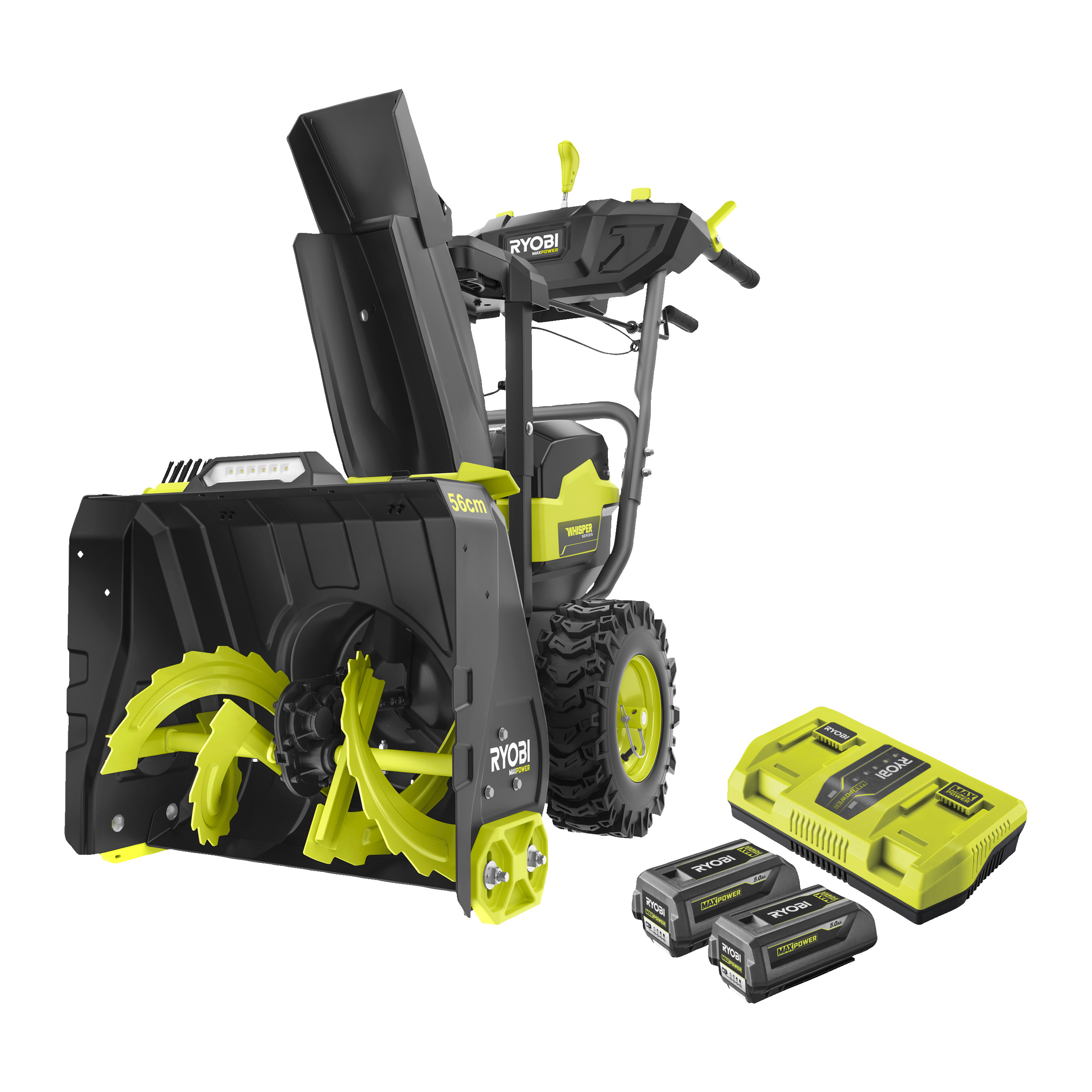 36V MAX POWER dviejų pakopų 56 cm sniego valytuvas su bešepetėliniu varikliu (2 x 5,0 Ah)_hero_11